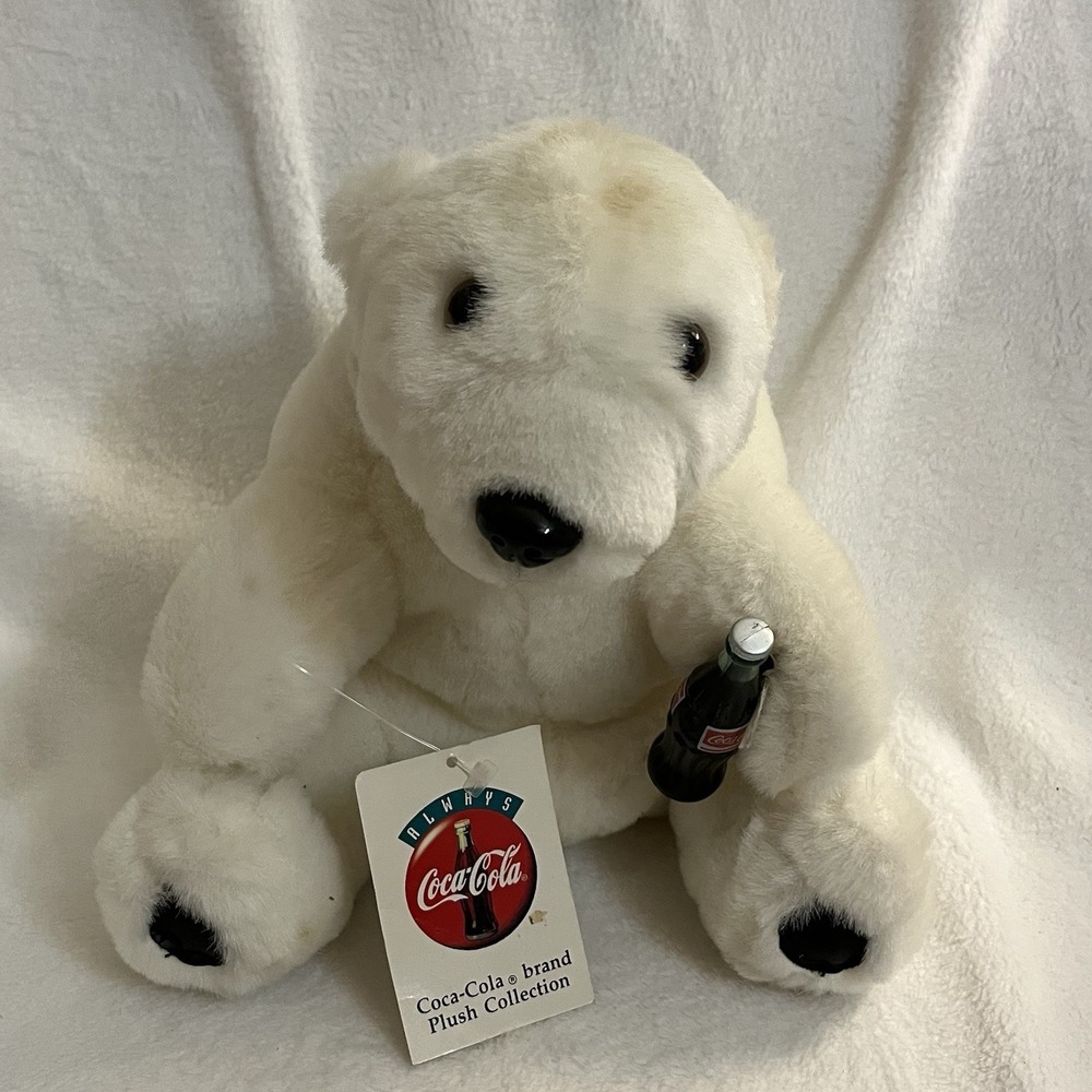Coca Cola Plush Collection White Plush‎ 10" Polar Bear Holds Coke 1993 VG